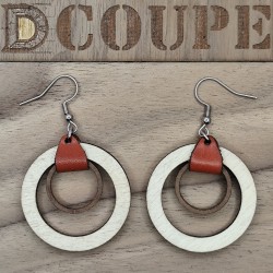Boucles d'oreilles 2 anneaux bois et cuir (Extérieur Bouleau)