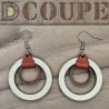 Boucles d'oreilles 2 anneaux bois et cuir (Extérieur Bouleau)
