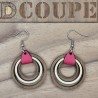 Boucles d'oreilles 3 anneaux bois et cuir (Extérieur Noyer)
