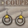 Boucles d'oreilles 3 anneaux bois et cuir (Extérieur Noyer)