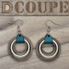 Boucles d'oreilles 3 anneaux bois et cuir (Extérieur Noyer)
