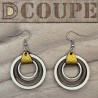 Boucles d'oreilles 3 anneaux bois et cuir (Extérieur Bouleau)