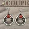 Boucles d'oreilles 3 anneaux bois et cuir (Extérieur Bouleau)