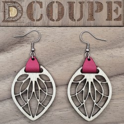 Boucles d'oreilles feuilles bois et cuir (Bouleau)