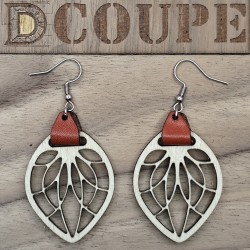 Boucles d'oreilles feuilles bois et cuir (Bouleau)