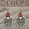 Boucles d'oreilles feuilles bois et cuir (Bouleau)
