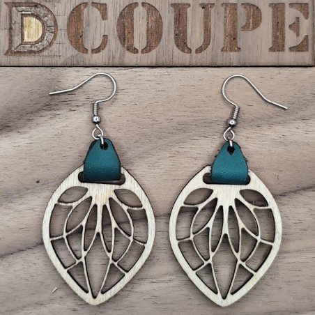 Boucles d'oreilles feuilles bois et cuir (Bouleau)