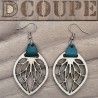 Boucles d'oreilles feuilles bois et cuir (Bouleau)
