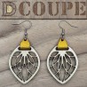 Boucles d'oreilles feuilles bois et cuir (Bouleau)