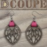 Boucles d'oreilles feuilles bois et cuir (Noyer)