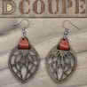 Boucles d'oreilles feuilles bois et cuir (Noyer)
