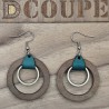 Boucles d'oreilles 2 anneaux bois et cuir (Extérieur Noyer)
