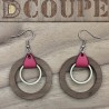 Boucles d'oreilles 2 anneaux bois et cuir (Extérieur Noyer)