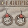 Boucles d'oreilles 2 anneaux bois et cuir (Extérieur Noyer)