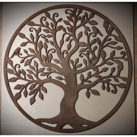 Arbre de vie en noyer sur fond en bouleau