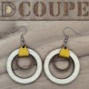 Boucles d'oreilles 2 anneaux bois et cuir (Extérieur Bouleau)